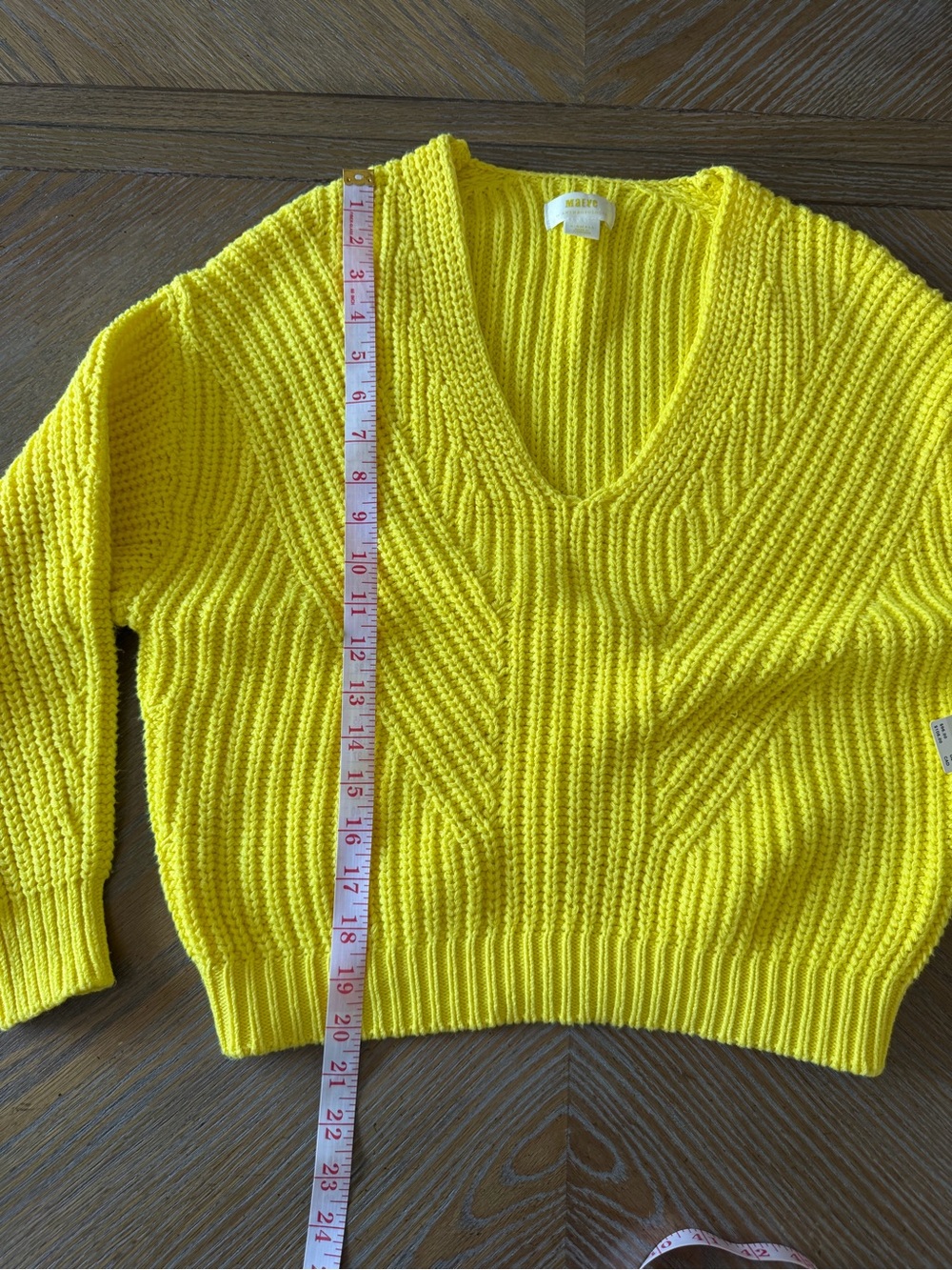 Anthropologie Maeve Yellow Chunky Knit V-Neck Sweater XS NWT - Picture 5 of 6